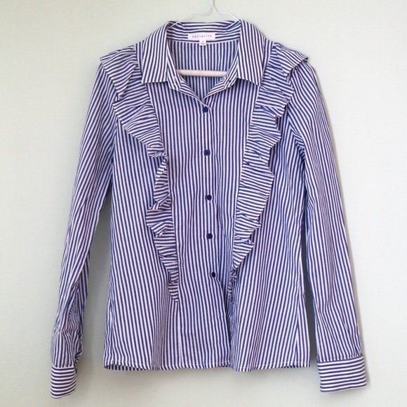 Socialite Tops - Nordstrom NWOT Blue and White Stripe Button Down Shirt w Ruffles